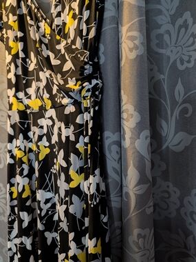 Black Floral Wrap Dress with Yellow Accents